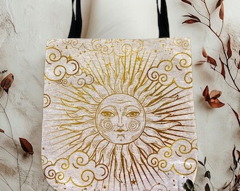 Bolsa de mano tejida con diseño de sol celestial, estilo retro con luna y estrellas, bonito tapiz para regalar a amantes de los libros, madres, hijas, maestras, compras reutilizables