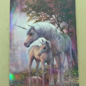 Pegatina holográfica de madre e hijo de unicornio / Amor de madre hermosa / Calcomanía impermeable para funda de teléfono, computadora portátil, botella de agua, diario, automóvil