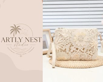 Lace Crossbody Bag, Floral Embroidery Clutch, Vintage Style Bag, Bridal Handbag, Romantic Shoulder Bag, Wedding Bag, Elegant Gift for Her