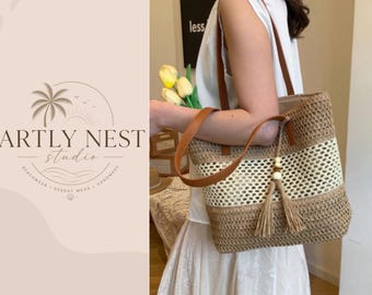 Handwoven Straw Tote Bag Raffia Beach Bag Boho Shoulder Bag Summer Tote Vacation Purse Gift for Her