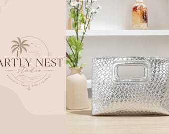 Silver Woven Clutch Bag, Metallic Evening Purse, Elegant Wedding Handbag, Minimalist Party Bag