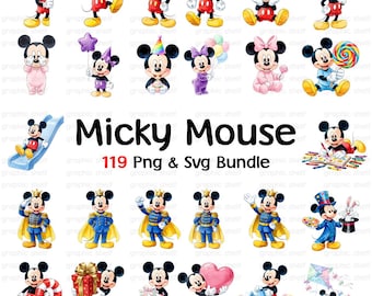 Mickey Birthday Watercolor Clipart, Cute Digital Kit, Mickey Birthday Watercolor Collection, Instant Download, High Resolution PNG Bundle