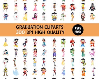 99x Graduation Cartoon Characters PNGs Bundle, Cartoon Graduate Clipart Png Design, Class of 2026 Grad Anime & Toddler graduation Cliparts
