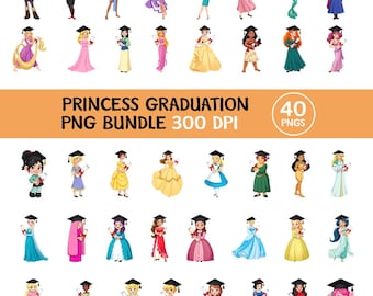 Cartoon Prinzessin Graduation Png Bundle, Zeichentrickfigur Png, süße Prinzessin Senior Png, Prinzessin graduierte Png Bundle für Hemd