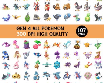 107x Pokemon PNG Bundle Gen 4 , Pokemon Clipart Bundle, Pikachu Character Images, Cartoon PNG Files, Transparent Background Digital Download