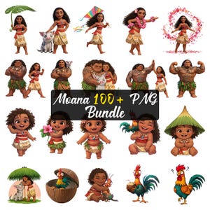 Moana PNG-bundel Moana Clipart digitale download voor sublimatie Verjaardagsfeestje decor kunst Kid party png Moana 3D PNG-bundel Moana PNG Cartoon
