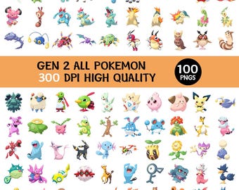 100x Pokemon PNG Bundle Gen 2 , Pokemon Clipart Bundle, Pikachu Character Images, Cartoon PNG Files, Transparent Background Digital Download