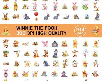 Winnie the Pooh PNG Clipart Bundle, Winnie the Pooh png, Winnie the Pooh Watercolor Digital Kit, Pooh and Friends Watercolor Clipart Bundle