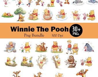 Winnie the Pooh Clipart Bundle, Classic Characters (PNG Digital Download)