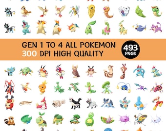 493x Pokemon PNG Bundle Gen 1 to 4, Pokemon Clipart Bundle, Pikachu Character Images, Cartoon PNG, Transparent Background Digital Download