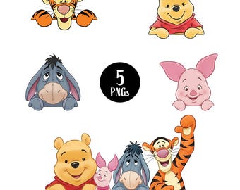 Winnie the Pooh Watercolor Clipart Bundle, Pooh & Friends (5 PNG Files)