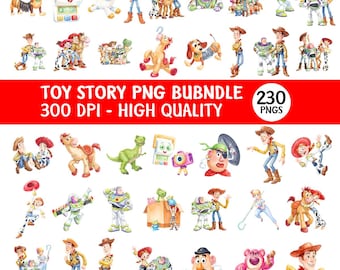 Toys Story Png Watercolor Bundle, Toy Story 5 Characters PNG, Buzz Lightyear Woody Jessie Digital Clipart, toy Story 230 png Bundle