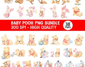 Baby Winnie the Pooh Clipart png bundle, Classic Winnie The Pooh, Watercolor Png Clipart Printable, Winnie Pooh Friends Birthday Baby Shower
