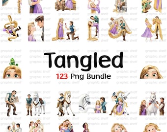 Tangled PNG Clipart Bundle, Rapunzel Princess Watercolor Digital Kit