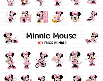 Minnie Mouse Pink Watercolor Cute Digital Kit Clipart PNG Minnie Mouse Pink, Minnie Mouse Pink Digital Kit, Watercolor Clipart for Children