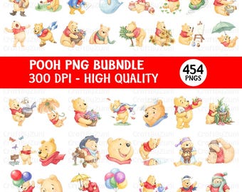 Pooh PNG Clipart Bundle, Winnie the Pooh png, Winnie the Pooh Watercolor Digital Kit, Classic Winnie The Pooh PNG Clipart Bundle Printable