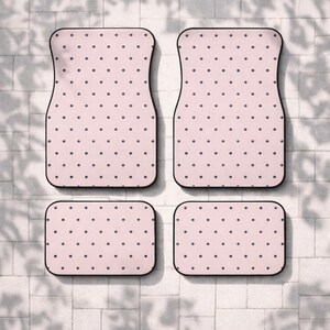 Cute Polka Dot Car Mats | Blush Pink and Navy | Non Slip Floor Mats Set | Aesthetic Car Accessories Front and Rear Mats | Gift for her image 1
