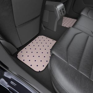 Cute Polka Dot Car Mats | Blush Pink and Navy | Non Slip Floor Mats Set | Aesthetic Car Accessories Front and Rear Mats | Gift for her image 6