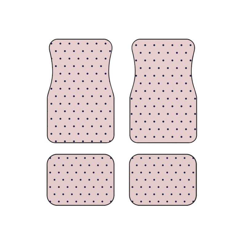 Cute Polka Dot Car Mats | Blush Pink and Navy | Non Slip Floor Mats Set | Aesthetic Car Accessories Front and Rear Mats | Gift for her image 8