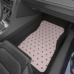 Cute Polka Dot Car Mats | Blush Pink and Navy | Non Slip Floor Mats Set | Aesthetic Car Accessories Front and Rear Mats | Gift for her image 5