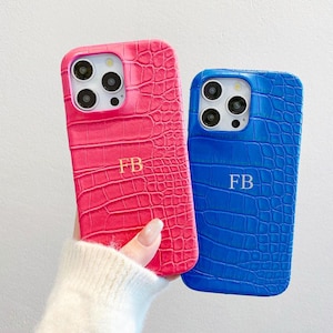 Custom Initials iPhone Case · Vegan Croc Leather Phone Cover · Personalized Monogram Case for iPhone 16 15 14 13 12 11 Gift