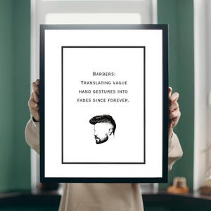 Barber Quote A4 Printable – “Translating Hand Gestures into Fades” – Minimalist Barbershop Wall Art – Digital Download for Barbers