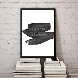Barber Printable Quote – “The Cut’s Fresh” Modern Wall Art – A4 Digital Download for Barbershop Decor – Black Brushstroke Design