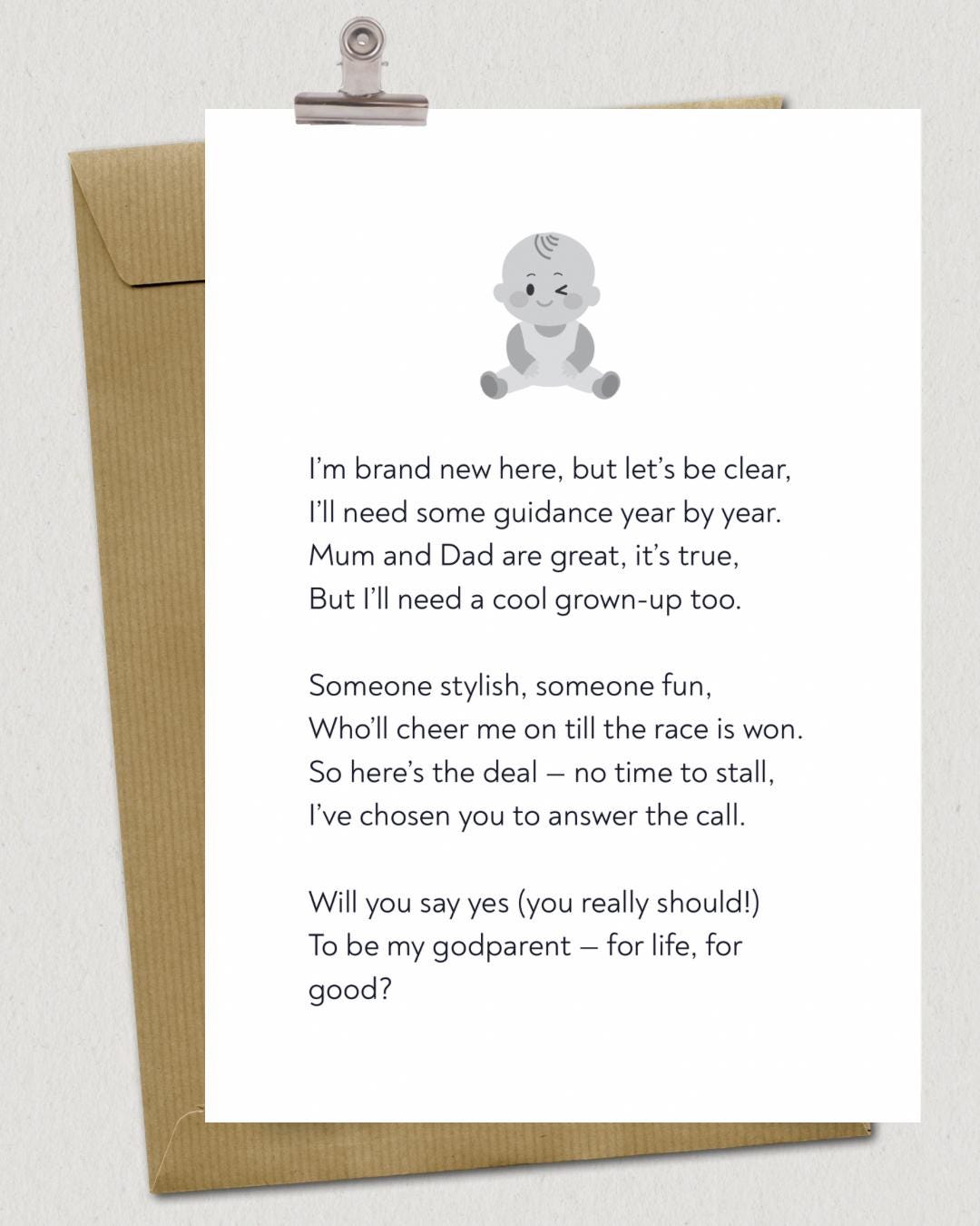Funny Godparent Proposal Poem Printable A4 PDF Card Etsy UK