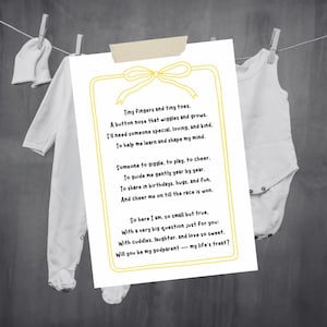 Printable Godparent Proposal Poem | Will You Be My Godparent A4 PDF | Cute Yellow Baby Poem for Godmother or Godfather | Keepsake Gift