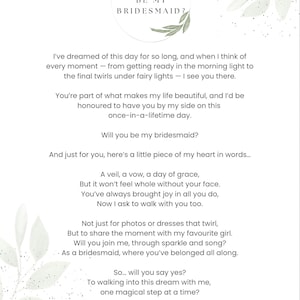 Carta romántica de propuesta de dama de honor – Tarjeta con poema botánico (PDF) / Descarga digital "¿Quieres ser mi dama de honor?"
