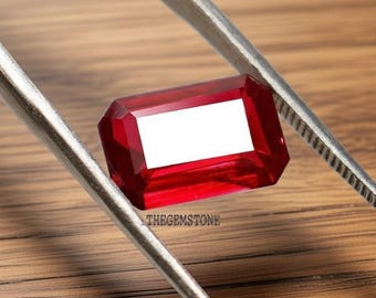 Rubí rojo natural certificado, talla esmeralda, gema suelta / Tono sangre de paloma / Piedra de nacimiento de julio / Joyería fina y regalo para anillo de compromiso
