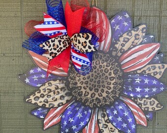 Door Hanger, Patriotic Door Hanger, Patriotic Decor, Leopard Print, Leopard Print Decor, Patriotic,