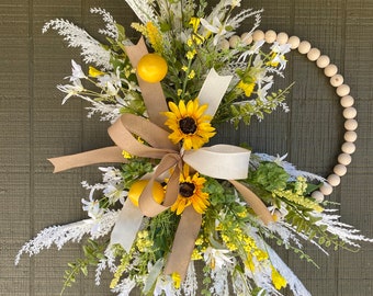 Wreath, Door Hanger, Bead Wreath, Spring Wreath, Lemon Wreath, Sunflower Wreath, Summer Wreath, Everyday Wreath