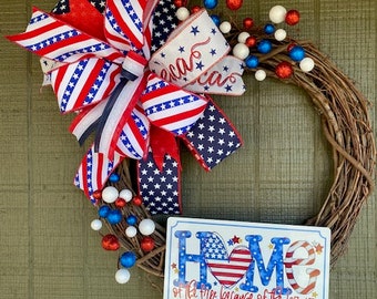 Patriotic Wreath, Red, White and Blue Wreath, Military Wreath, Patriotic Door Hanger