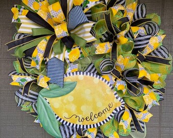 Wreath, Door Hanger, Lemon, Lemon Wreath, Lemon Decor, Spring Wreath, Summer Weath