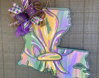 Door Hanger, Mardi Gras, Mardi Gras Door Hanger, Mardi Gras Decor, New Orleans Decor, Louisiana Decor, Fleur de Lis