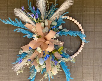 Wreath, Door Hanger, Easter Wreath, Pampas Grass, Everyday Wreath, Bead Wreath