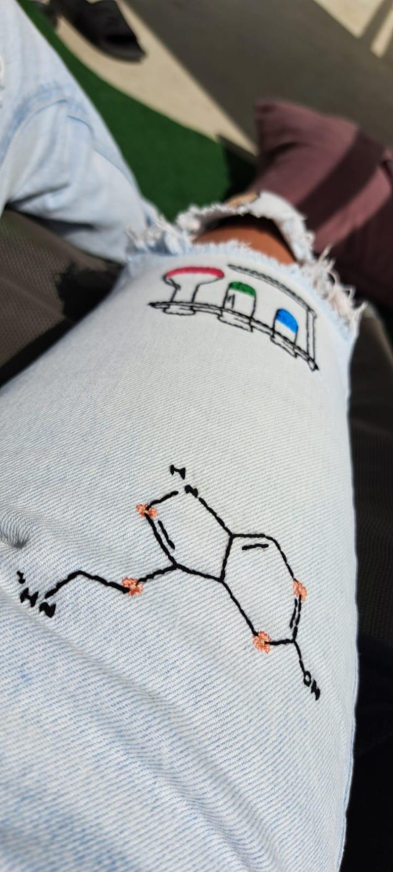 Hand-embroidered Science-themed Jeans Unique Light-wash Denim - Etsy