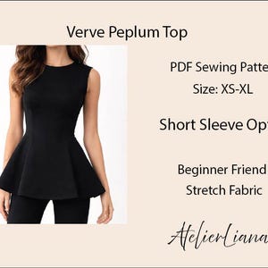 Peplum-top met sleutelgat aan de achterkant, 4-way stretch (pdf-patroon)