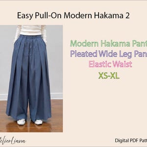 Modern Hakama Pants PDF Pattern | Pleated Wide Leg Trousers | Inseam 28" | Elastic Waist | XS-XL | A4 letter tiled, A0, Projector file image 1