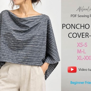 Poncho Crop Cover-up | Easy Sewing | A4 letter / A0 / Projector / Option 1 Neck Binding / Option 2 NEW easy sew finish