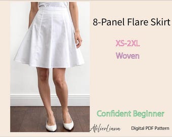 8-Panel Flare Skirt PDF Sewing Pattern | Easy sewing except Zipper | XS-XXL |A4, letter / A0 / Projector