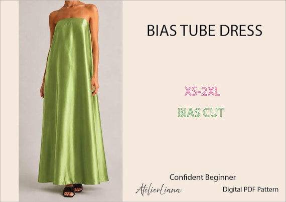 Bias Tube Dress PDF Sewing Pattern | XS-XXL | A4 letter tiled, A0, Projector file