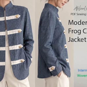 Mönster för modern öppen kavaj | Detaljer om dekorativ groda (PDF) | XS-XL | A4 letter / A0 / Projektor (mörk bakgrund)