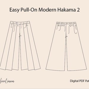 Modern Hakama Pants PDF Pattern | Pleated Wide Leg Trousers | Inseam 28" | Elastic Waist | XS-XL | A4 letter tiled, A0, Projector file image 3