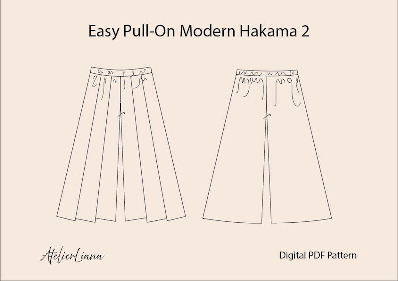 Modern Hakama Pants PDF Pattern | Pleated Wide Leg Trousers | Inseam 28" | Elastic Waist | XS-XL | A4 letter tiled, A0, Projector file image 3