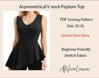 Asymmetrische peplumtop met V-hals