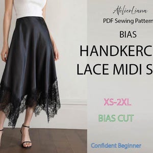 Mönster för sned näsduk och spetskjol | XS-2XL | A4 letter / A0 / Projektor (mörk bakgrund)