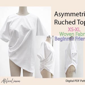 Asymetrisches gerafftes Top PDF Schnittmuster | XS-XL | A4 letter / A0 / Projector-Datei