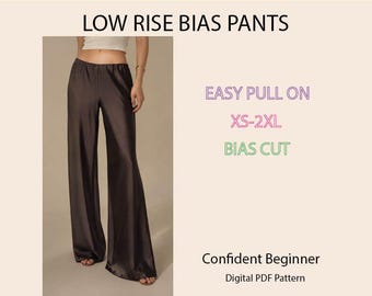 Low Rise Bias Pants PDF sewing pattern | XS-2XL | Elastic Waist Pull-On | Inseam 30"